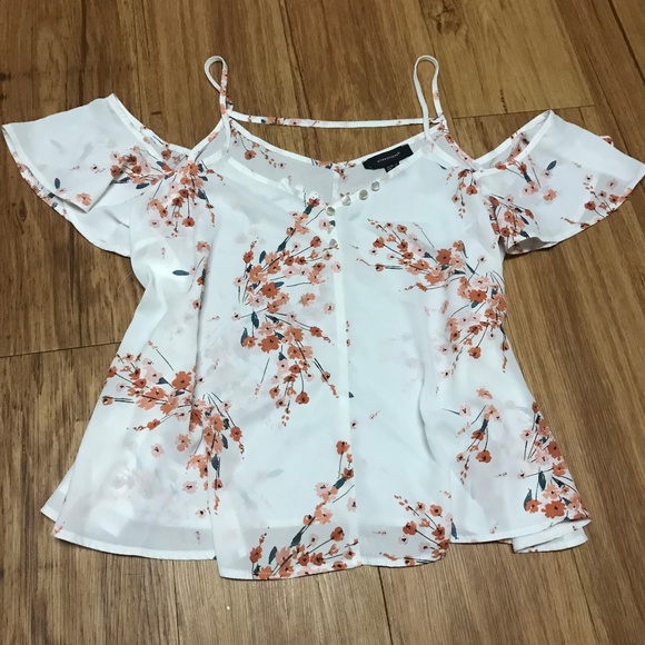 Atmosphere Tops - Atmosphere White & Orange Floral Cold Shoulder Top